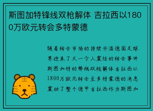 斯图加特锋线双枪解体 吉拉西以1800万欧元转会多特蒙德